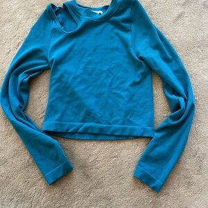 Teal Long Sleeve Women's Cropped Top